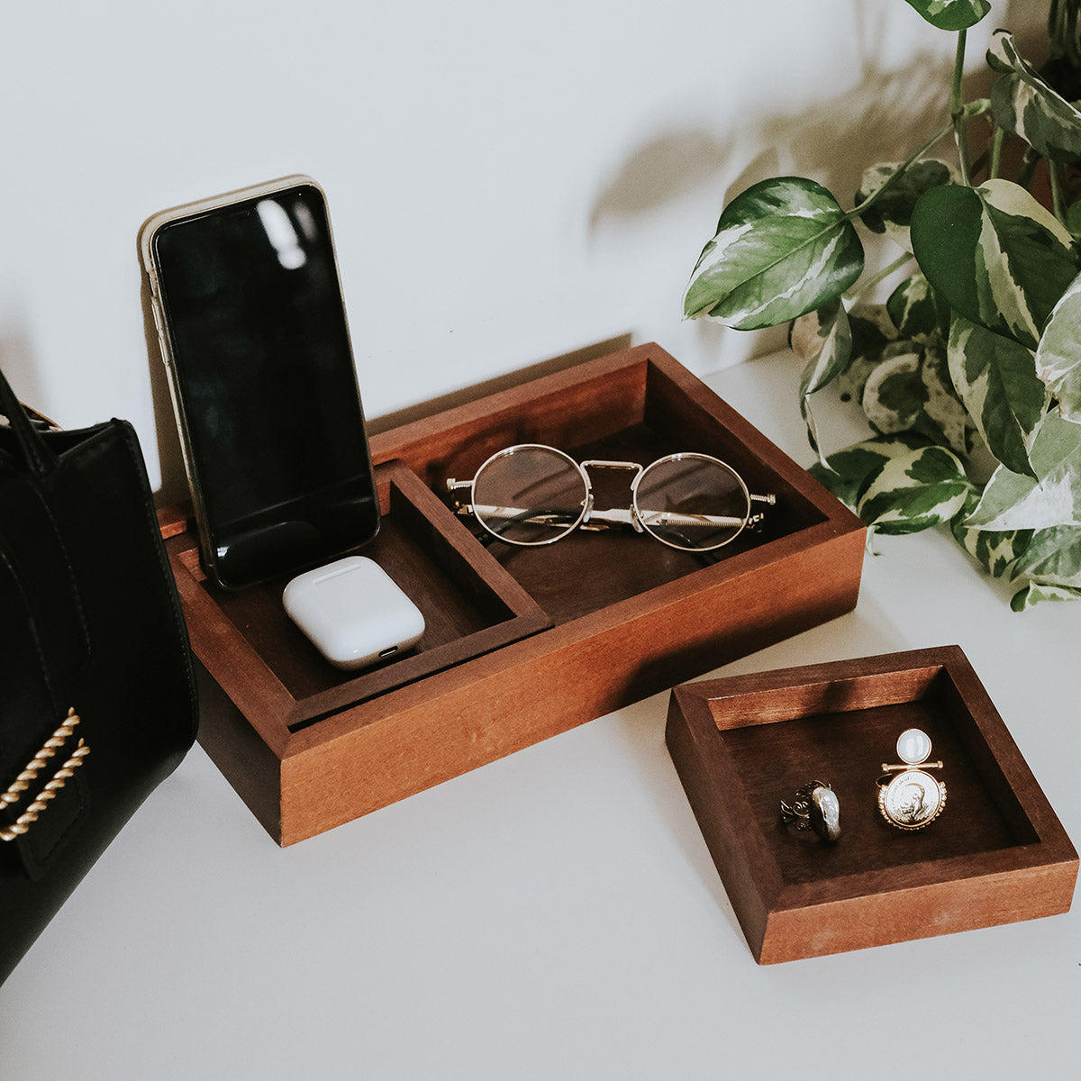 Nested Mahogany Trays - 9 Pieces