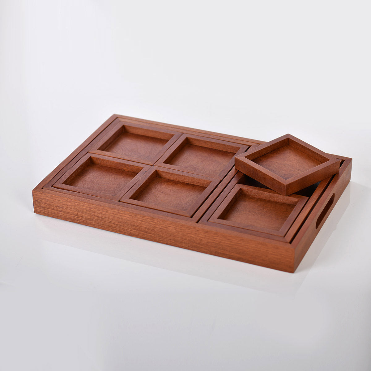 Nested Mahogany Trays - 9 Pieces