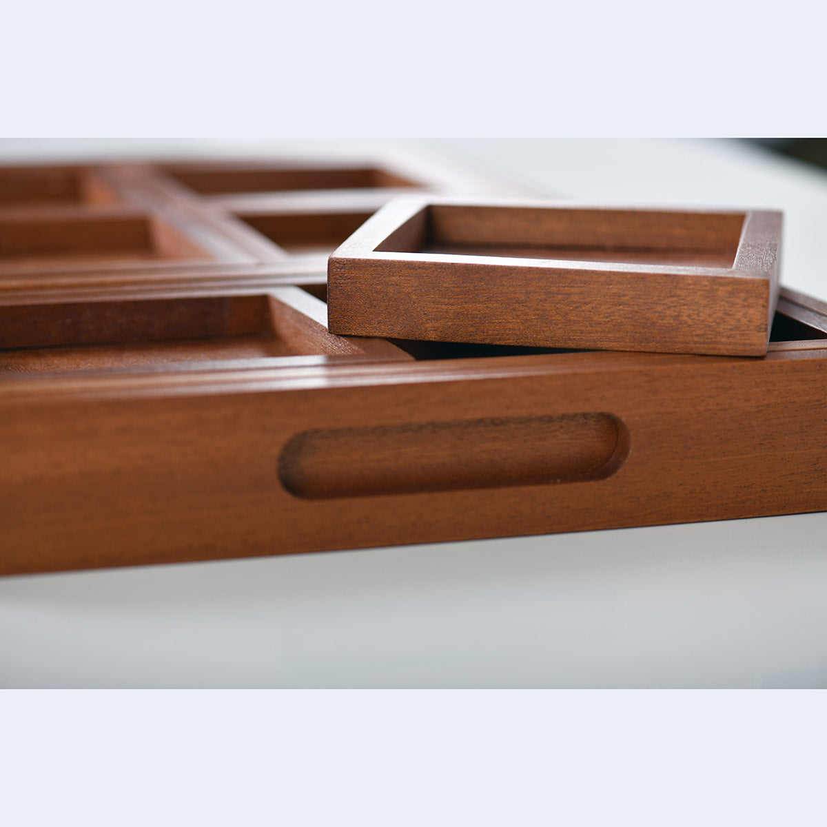 Nested Mahogany Trays - 9 Pieces