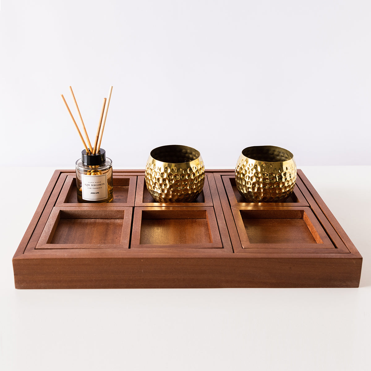 Nested Mahogany Trays - 9 Pieces