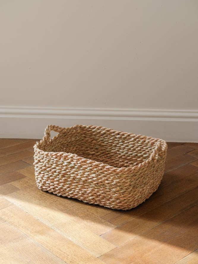 Handwoven Rectangular Basket With Handles